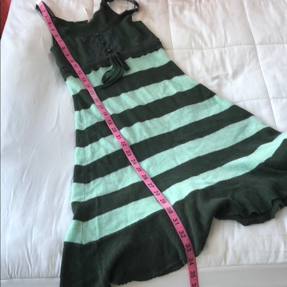 Free People Sweater Dress Tunic Top Wool Angora Blend Green Stripe Size XS VTG - Picture 8 of 9
